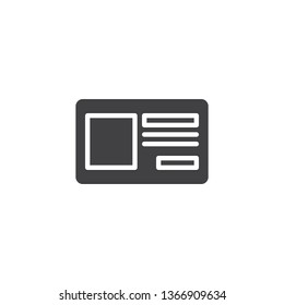 Employee card vector icon. Worker id card filled flat sign for mobile concept and web design. Driver license glyph icon. Identity card symbol, logo illustration. Pixel perfect vector graphics