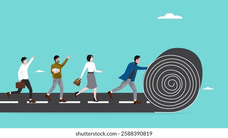 employee career path to help business growing, support from managers or colleagues, teamwork to success together, businessmen and their colleagues spread the path to building a career path of success