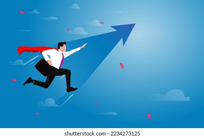 Employee Career Vector Poster Arrow Super Suitable For Career Path, Employee Growth, Business Booster Poster Template. Flat Character Growth Arrow Up Ambition.