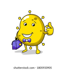 Employee cartoon of Covid-19. Funny vector design of Coronavirus character