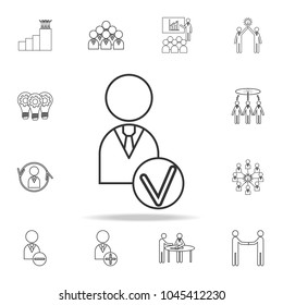 Employee cheked line icon. Detailed set of team work outline icons. Premium quality graphic design icon. One of the collection icons for websites, web design, mobile app on white background