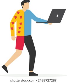 Employee choice to work remotely from resort or on site office for best productivity and result concept, businessman with hybrid cloth work both from resort and office.
