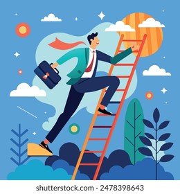 An employee climbing a ladder that represents career advancement