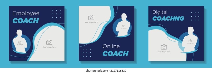 Mitarbeiter-Coach Social Media Post, Banner Set, Online-Coaching-Werbekonzept, Job Support Marketing Quadrat und abstrakter Druck, einzeln auf dem Hintergrund.