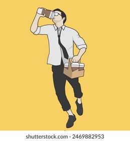 Ilustrador de Vector adicto al café de empleado