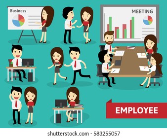employee collection doing different activities, vector illustration