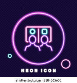 Employee communication line icon. Men, people, company, work, support, speech, presentation, subordinates. Business concept. Neon glow style. Vector line icon for Business and Advertising.