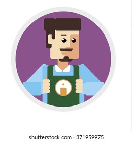 The employee of the company in working clothes shows a logo