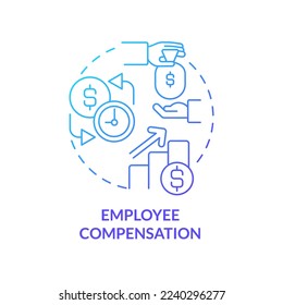 Icono de concepto de gradiente azul de compensación de empleado. Ilustración de línea delgada de ideas abstractas de comportamiento ético de la empresa. Salarios e incentivos. Dibujo de contorno aislado. Se usa una fuente Myriad Pro-Bold