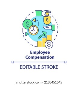 Icono de concepto de compensación de empleado. Ilustración de línea delgada de ideas abstractas de comportamiento ético de la empresa. Salarios y beneficios. Dibujo de contorno aislado. Trazo editable. Fuentes Arial, Myriad Pro-Bold utilizadas