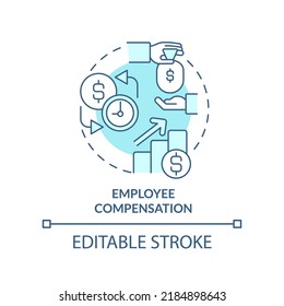 Employee compensation turquoise concept icon. Ethical behavior abstract idea thin line illustration. Wages, benefits. Isolated outline drawing. Editable stroke. Arial, Myriad Pro-Bold fonts used