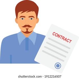 Employee with Contract Document Concept, Hrm Symbol on white background, Appointment Letter Vector Color Icon Design, Staff Agreement Sign, Business Character Stock illustration