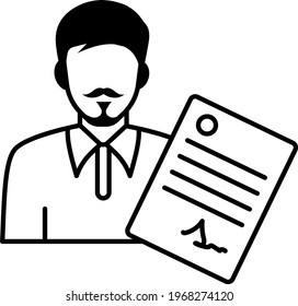 Employee with Contract Document Concept, Hrm Symbol on white background, Appointment Letter Vector Icon Design, Staff Agreement Sign, Business Character Stock illustration