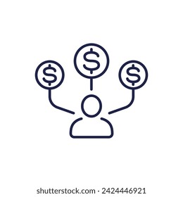 Employee cost line icon, vector