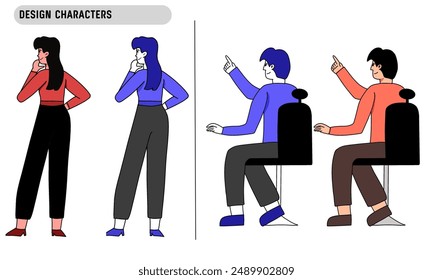 Employee design characters with different styles and expression. Vector illustration 