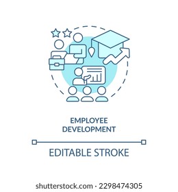 Employee development turquoise concept icon. Professional growth. Education assistance. Human resource management abstract idea thin line illustration. Isolated outline drawing. Editable stroke