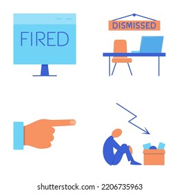 Employee Dismissal Icon Set In Flat Style. Unemployment, Job Loss, Being Fired Symbols. Vector Illustration.