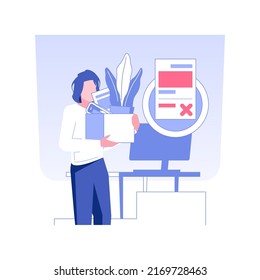 Employee dismissal isolated concept vector illustration. Disappointed employee get fired, staff reduction, HR management, human resources, headhunting agency, pursue career vector concept.