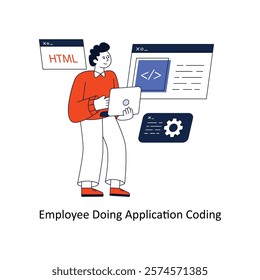 Employee Doing Application Coding Flat Style Design Vector illustration. Stock illustration