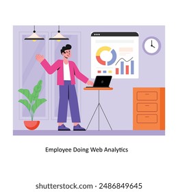 Employee Doing Web Analytics concept flat style stock illustration with background. EPS 10 File