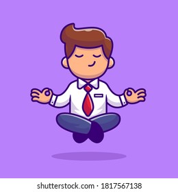 Employee Doing Yoga Meditation Cartoon Vector Icon Illustration. People Yoga Icon Concept Isolated Premium Vector. Flat Cartoon Style