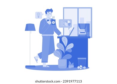Employee Drinking Coffee While Working From Home