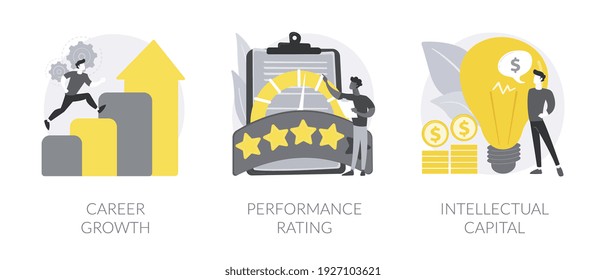 Employee Efficiency Abstract Concept Vector Illustration Set. Career Growth, Performance Rating, Intellectual Capital, Company Challenge And Success, Job Position Scoring System Abstract Metaphor.