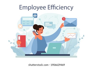 Employee efficiency concept. Business staff management for a productive day. Quality and timeliness, work optimization. Human resources management. Isolated flat vector illustration
