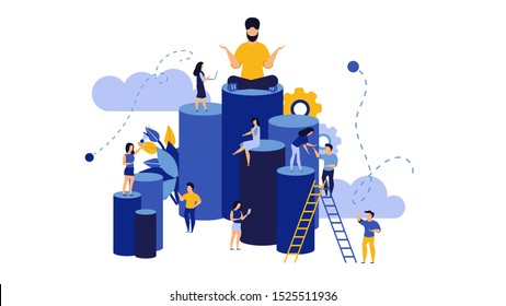 Employee empower bravery building business vector concept illustration. Ahead help achievement career motivation people. Leader work company challenge benefit. Character development work success