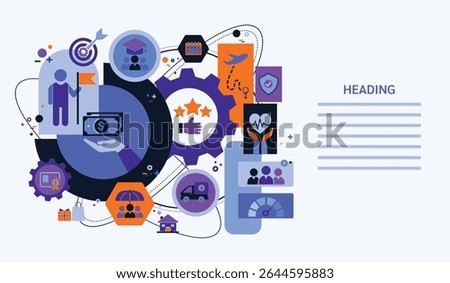 Employee engagement and benefit with icons vector including healthcare, insurance, vacation, financial perks, workplace incentives, and compensation strategy. Incentive motivation corporate company. 