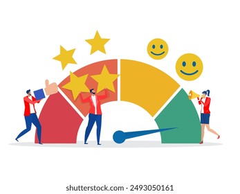 Employee engagement ,business people employee with stars and happy reward ,job satisfaction, productivity or employee recognition,commitment or motivation to success with company