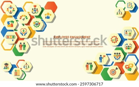 Employee engagement, commitment or motivation to success with company, staff dedication job satisfaction, productivity. Factors affecting staff productivity, loyalty and creativity with icons set.

