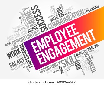 Employee Engagement - describes the level of enthusiasm and dedication a worker feels toward their job, word cloud concept background