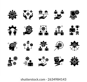 Employee engagement icon collection set. Containing workload, motivation, expectation, goal, recognition, appreciation, inclusion icon. Simple flat vector.