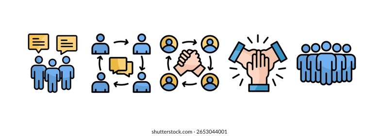 Employee Engagement Icon Set Multiple Style Collection, Containing design Engagement, Quality Circle, Team Support , Unified Team, Leadership