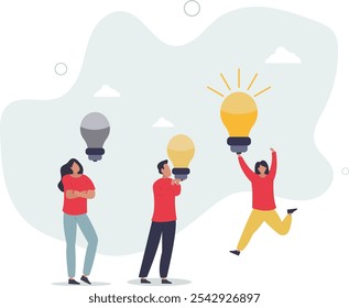 Employee engagement and motivation with inspiration.New idea generation in brainstorm team as professional staff stimulus .flat characters.