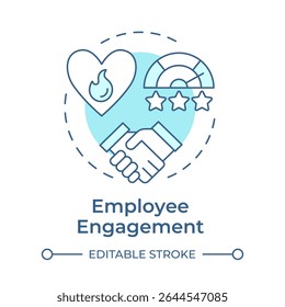 Employee engagement soft blue concept icon. Efficiency meter, productivity. Teamwork, partnership. Round shape line illustration. Abstract idea. Graphic design. Easy to use in article, blog post