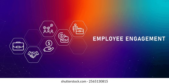 Employee engagement strategy gradient header workplace staff relationship management human resource commitment morale and motivation to company goals