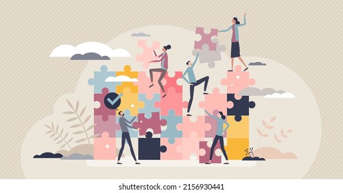 Employee engagement with successful partnership and motivation tiny person concept. HR progress for employees enthusiasm and dedication to work and job vector illustration. Recruitment satisfaction.