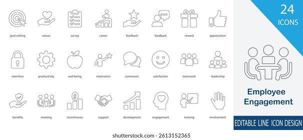 Employee Engagement thin line Team Motivation and Workplace Productivity Concept