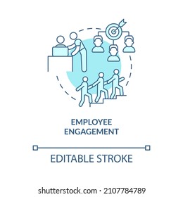 Employee engagement turquoise concept icon. Workers commitment. HR abstract idea thin line illustration. Isolated outline drawing. Editable stroke. Roboto-Medium, Myriad Pro-Bold fonts used