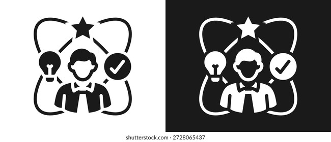 Icono de la experiencia del empleado fijado glifo en fondo blanco y negro