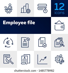 Employee file line icon set. Profile, personal data, CV, graph. Human resource concept. Can be used for topics like office work, career, personnel management