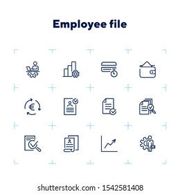 Employee file line icon set. Profile, personal data, CV, graph. Human resource concept. Can be used for topics like office work, career, personnel management