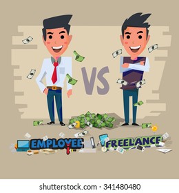 employee and freelance. character design. Freelancing vs Full-Time Employment concept  - vector illustration