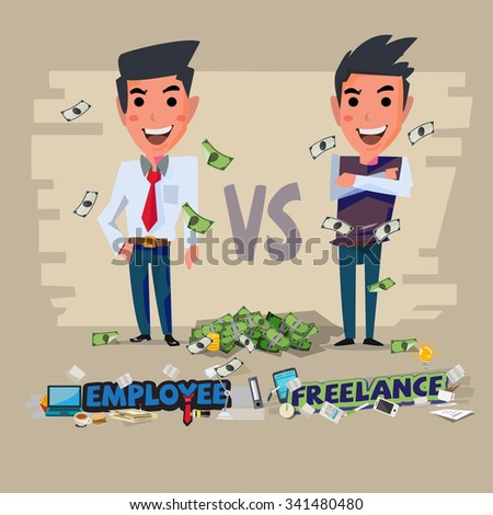 employee and freelance. character design. Freelancing vs Full-Time Employment concept  - vector illustration