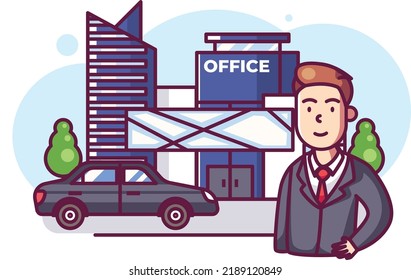 Employee in front office with car