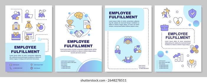 Employee fulfillment blue gradient brochure layout. Corporate perks, workers benefits. Leaflet advertising design with color line icons. Editable 4 pages