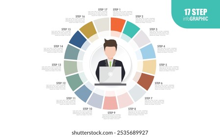 employee full circle Pie charts for infographics. Elements with 10, 11, 12, 13, 14, 15, 16, 17, 18, 19, 20 steps, options.