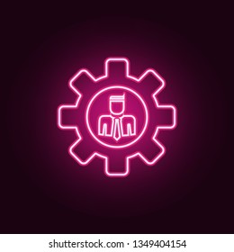 employee in gear icon. Elements of HR & Heat hunting in neon style icons. Simple icon for websites, web design, mobile app, info graphics